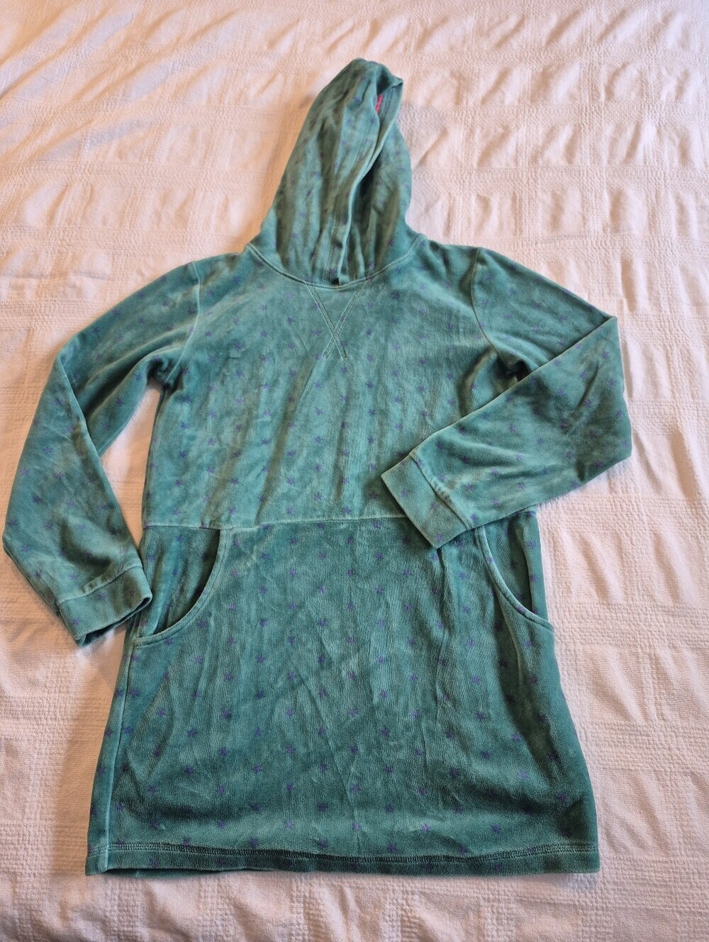 Mini Boden girls 11/12 years long sleeve green blue star velour cover up VGUC